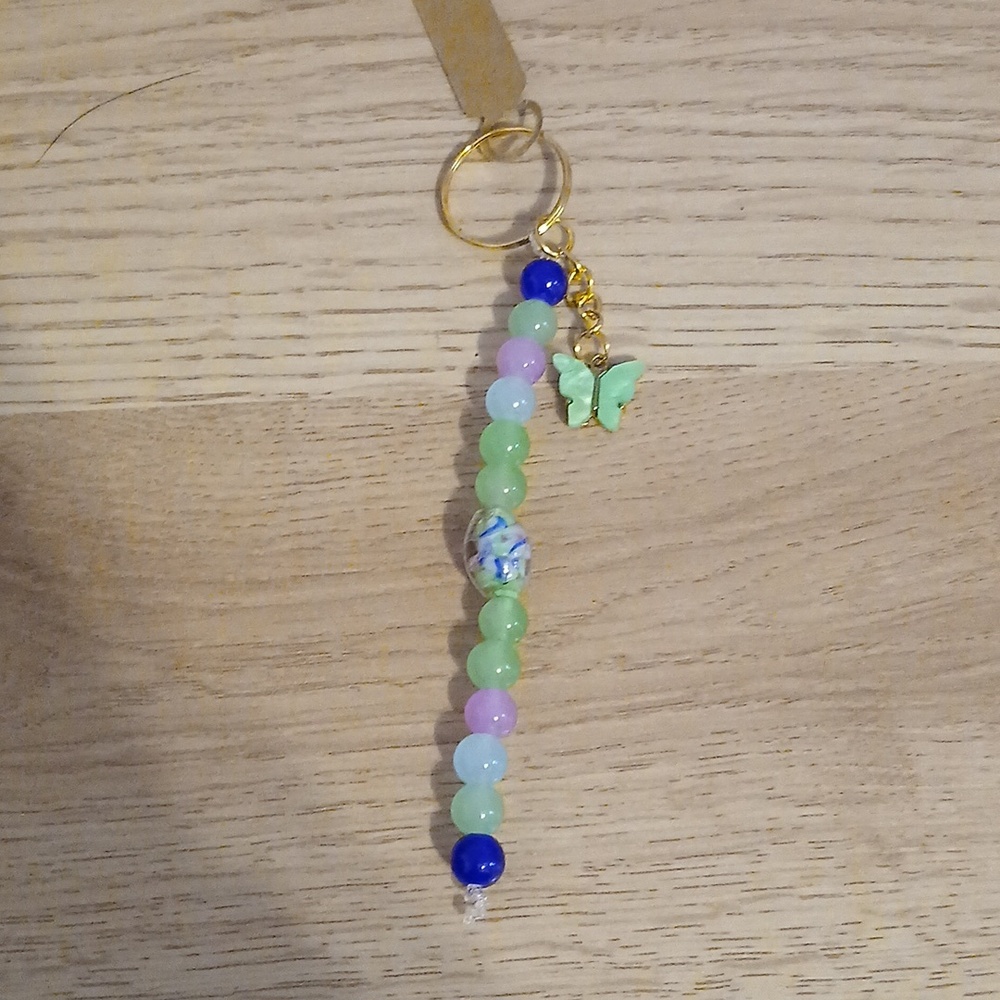 Beaded Pastel Butterfly Keychain - Green, Blue, Lavender